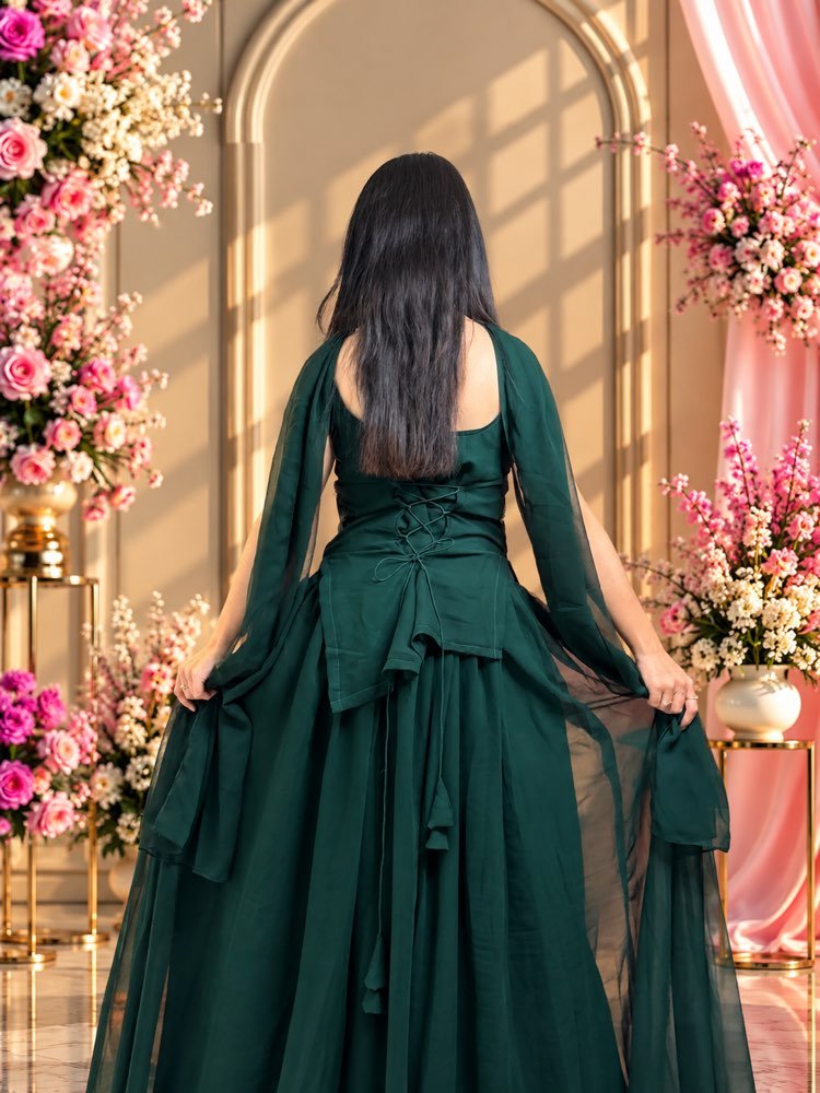 Deep Green Asymmetrical Kurtha Sharara Set