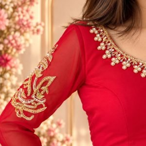 Ganesh Blouse - Red with Gold Handwork