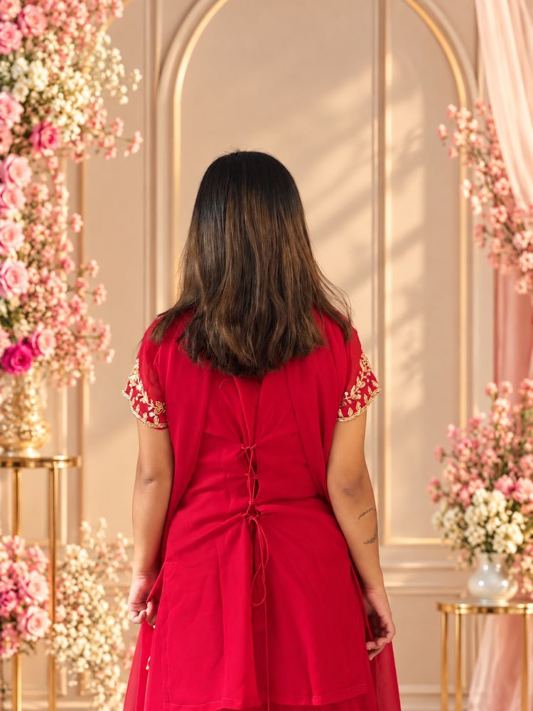 Red Sharara Set - Half Sleeves
