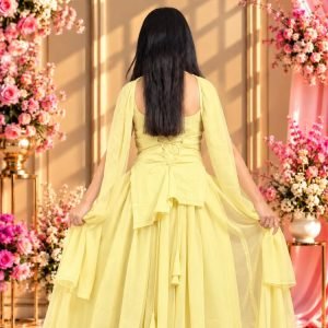 Soft Yellow Asymmetrical Lehenga Set